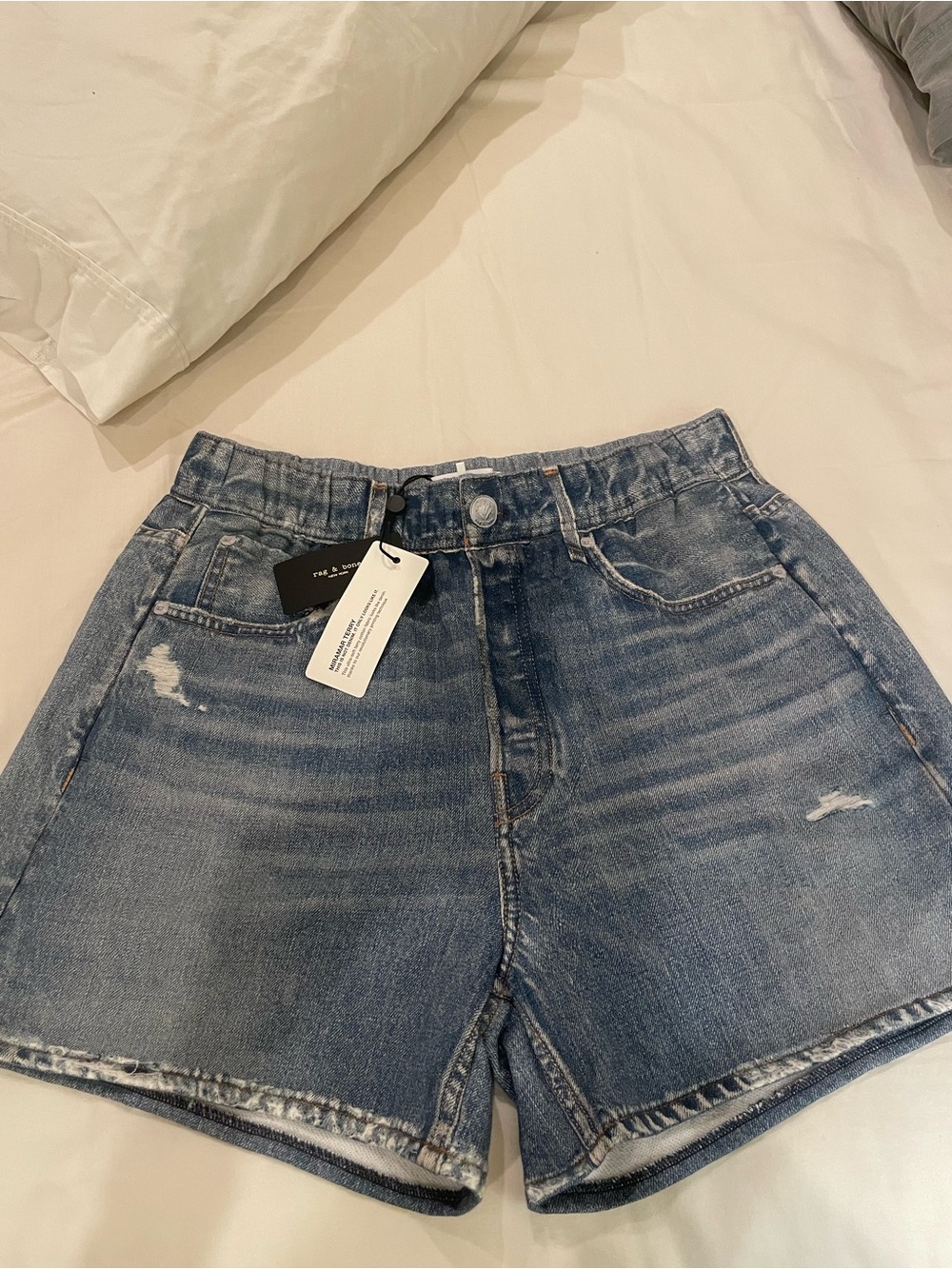rag & bone Medium Blue High-Rise Denim Shorts